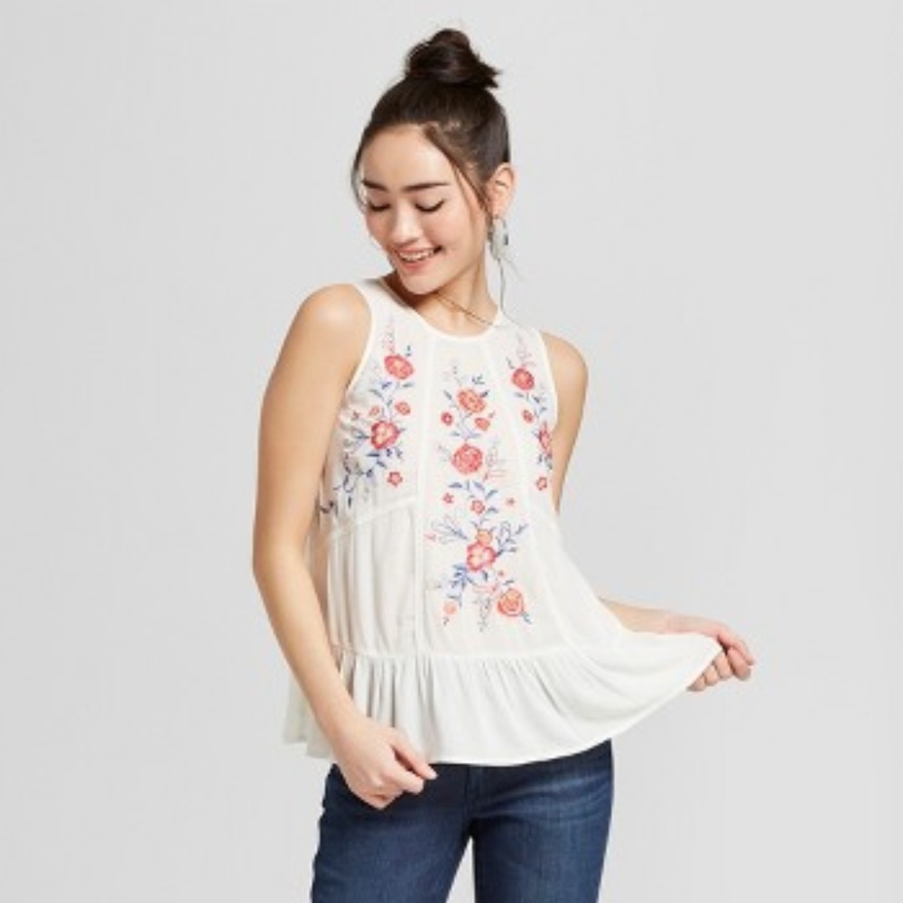 Xhilaration Embroidered Peplum Tank